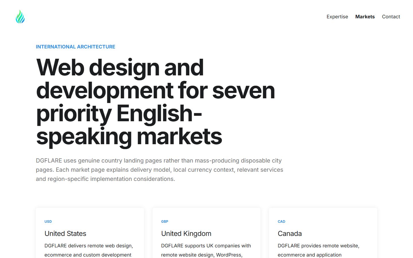 DGFLARE International Market Architecture case study screenshot