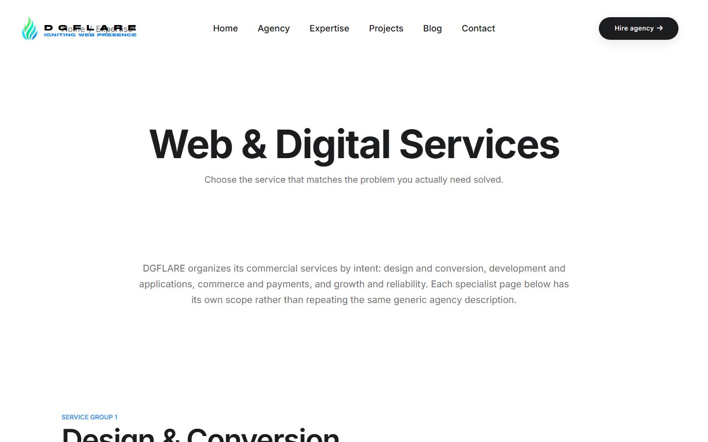 DGFLARE Service SEO Architecture case study screenshot